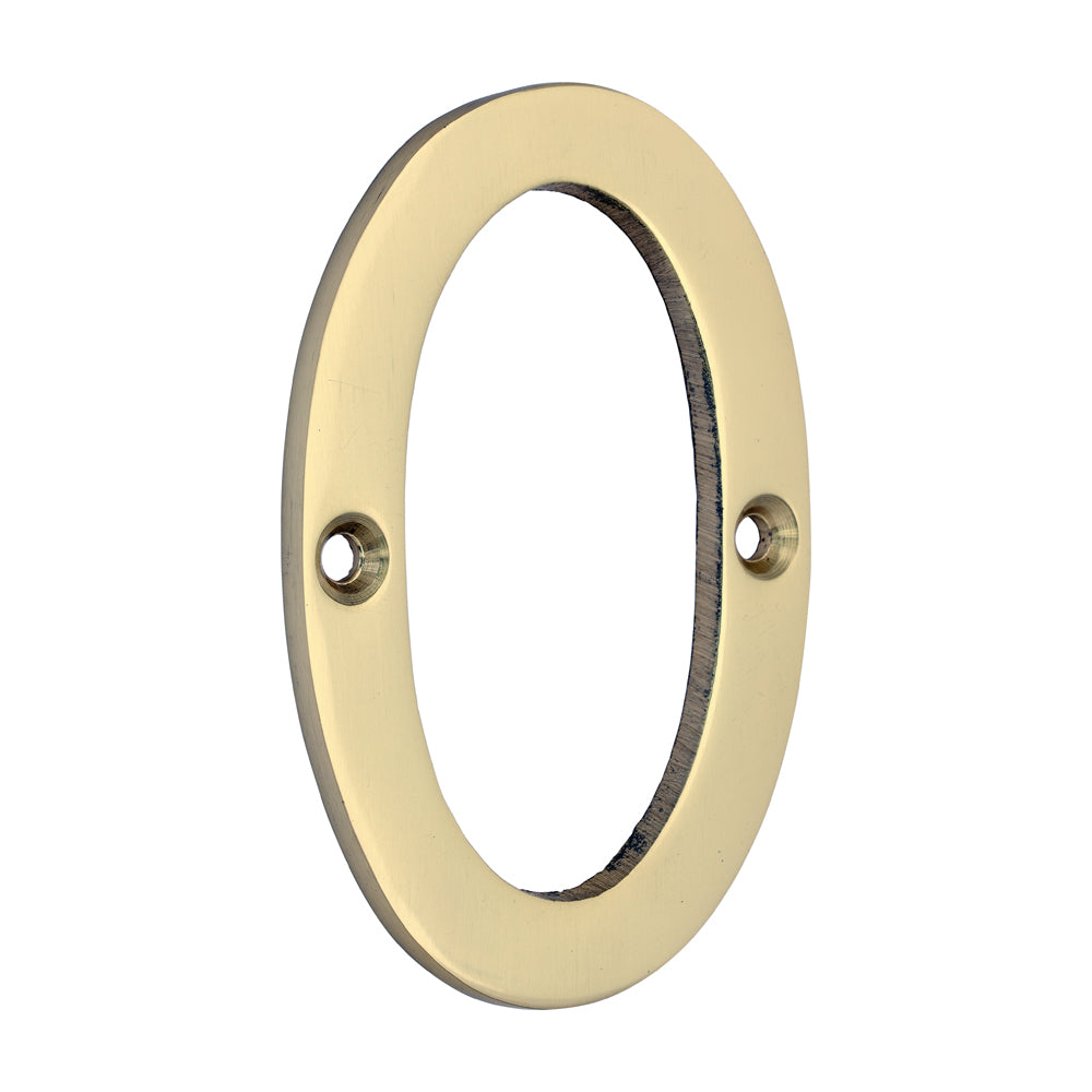 This is an image of Timco - Door Numeral 0 - Polished Brass 81mm (1 Each Bag) 200022