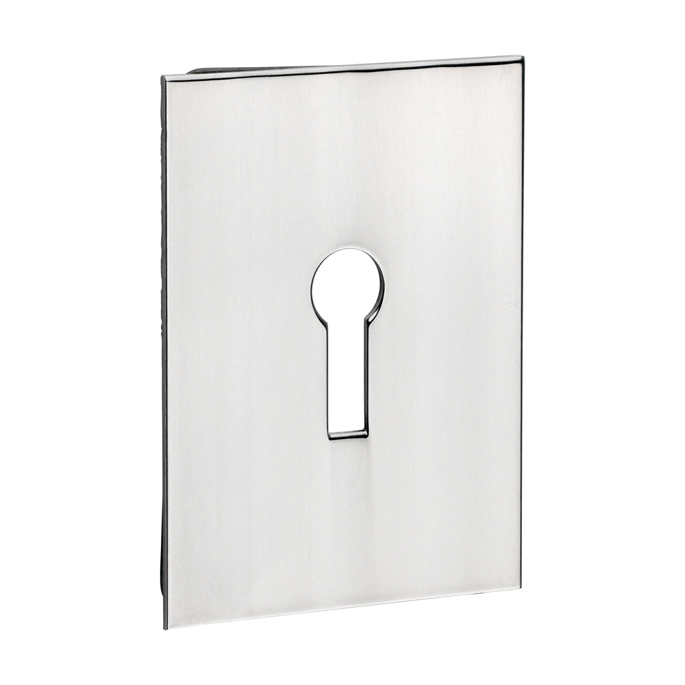This is an image of Timco - Lock Profile Self-Adhesive Escutcheon - Oblong - Polished Stainless Steel 65 x 47 (1 Each TIMpac) 200027P