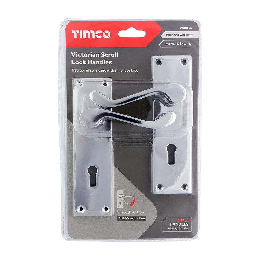 This is an image of Timco - Victorian Scroll Lock Handles - Polished Chrome 152 x 42 (1 Pairs Blister Pack) 200034
