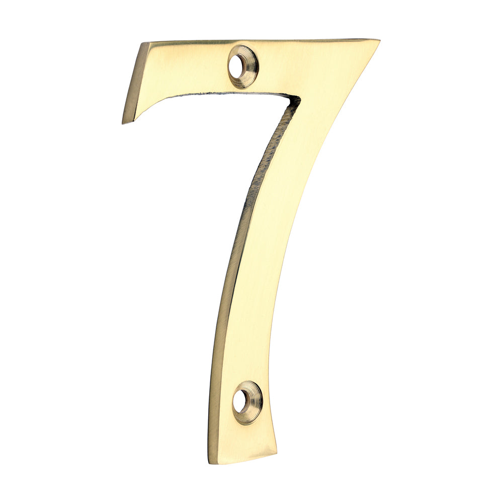 This is an image of Timco - Door Numeral 7 - Polished Brass 75mm (1 Each TIMpac) 200039P