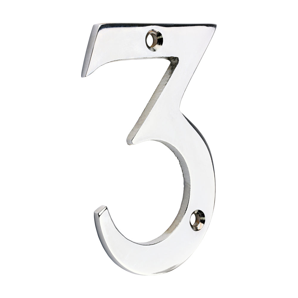 This is an image of Timco - Door Numeral 3 - Polished Chrome 75mm (1 Each Bag) 200047