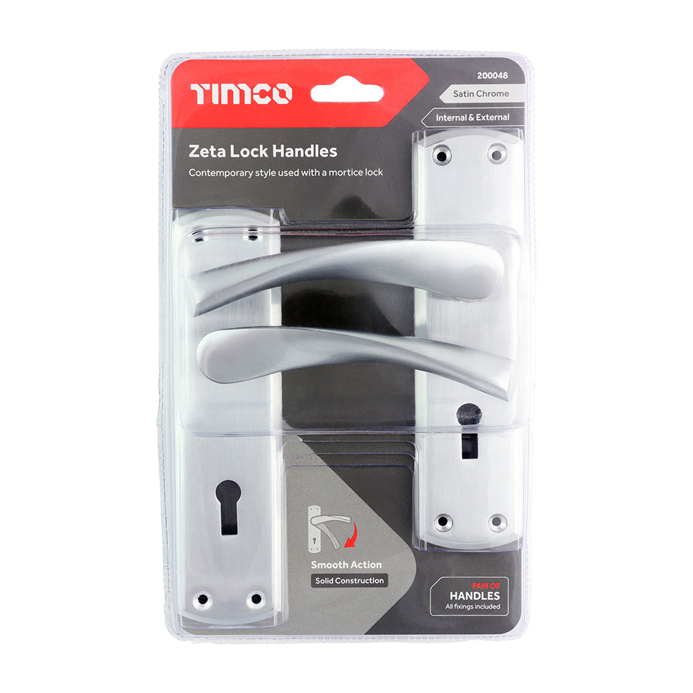 This is an image of Timco - Zeta Lock Handles - Satin Chrome 175 x 45 (1 Pairs Blister Pack) 200048