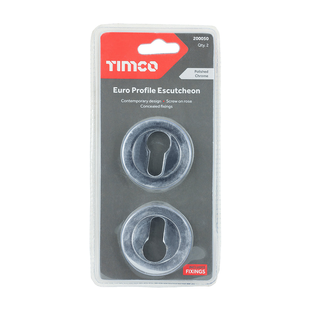 This is an image of Timco - Euro Profile Escutcheon - Polish Chrome 51mm (1 Pairs Blister Pack) 200050