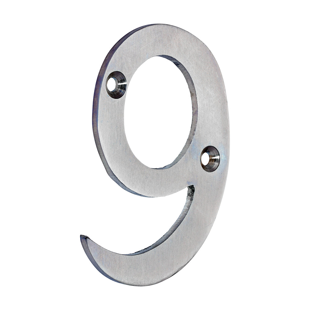 This is an image of Timco - Door Numeral 9 - Satin Chrome 75mm (1 Each Bag) 200052
