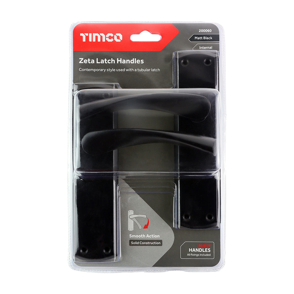This is an image of Timco - Zeta Latch Handles - Matt Black 175 x 45 (1 Pairs Blister Pack) 200060