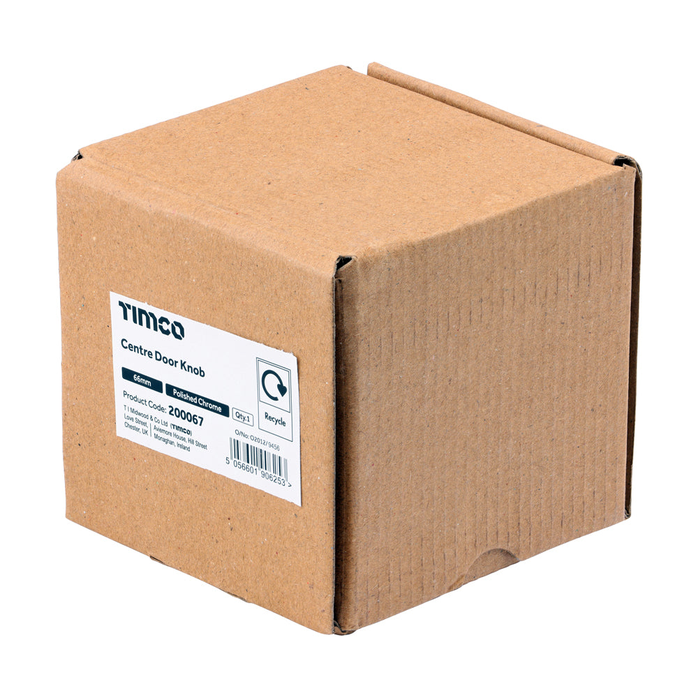 This is an image of Timco - Centre Door Knob - Polished Chrome 66mm (1 Each Box) 200067