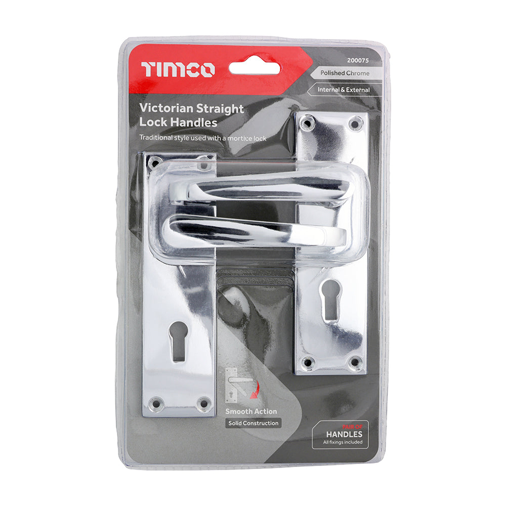This is an image of Timco - Victorian Straight Lock Handles - Polished Chrome 152 x 43 (1 Pairs Blister Pack) 200075