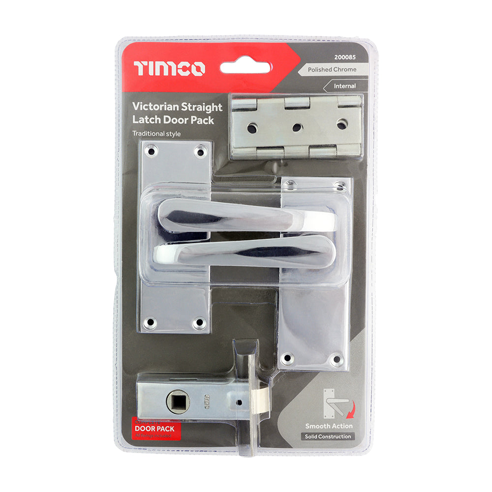 This is an image of Timco - Victorian Straight Latch Door Pack - Polished Chrome Mixed (1 Each Blister Pack) 200085