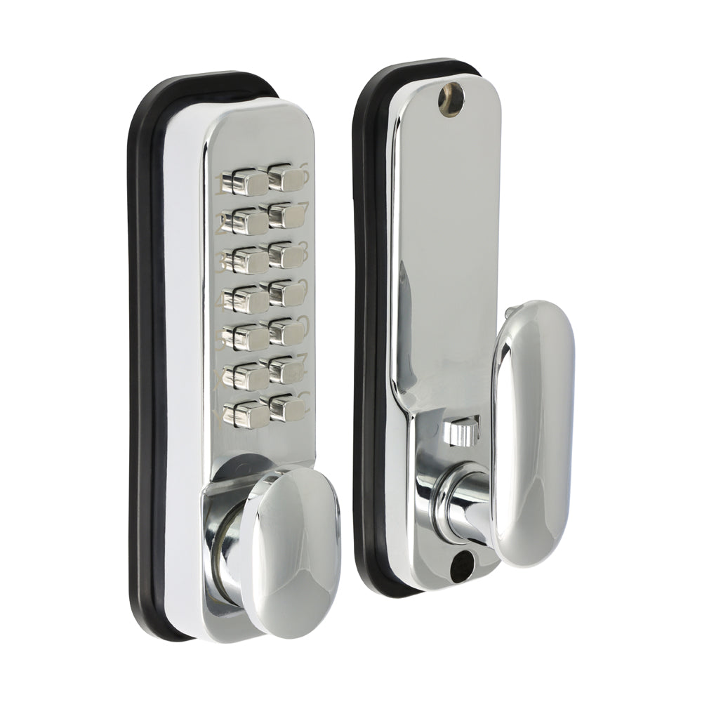 This is an image of Timco - Push Button Digital Lock - Polished Chrome 142 x 41 (1 Each Box) 200086
