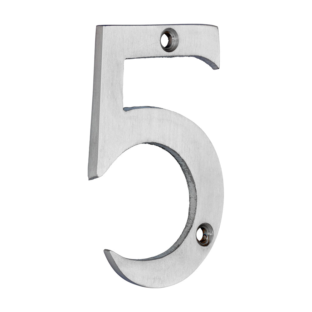 This is an image of Timco - Door Numeral 5 - Satin Chrome 75mm (1 Each Bag) 200097