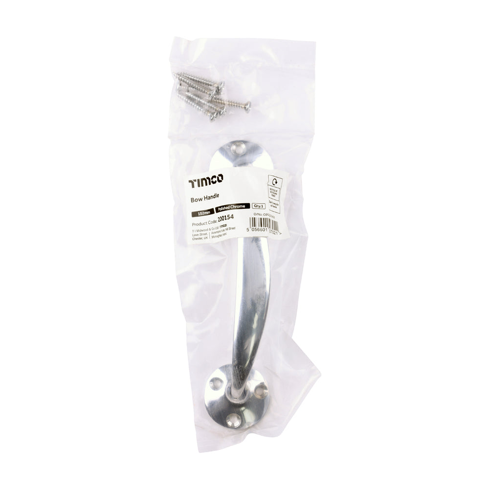 This is an image of Timco - Bow Handle - Polished Chrome 152mm (1 Each Bag) 200154