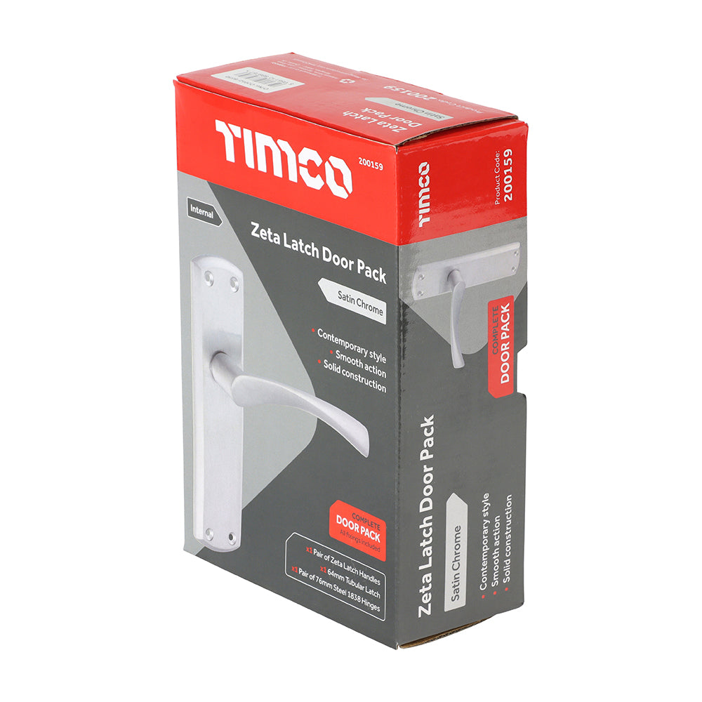 This is an image of Timco - Zeta Latch Door Pack - Satin Chrome Mixed (1 Each Box) 200159