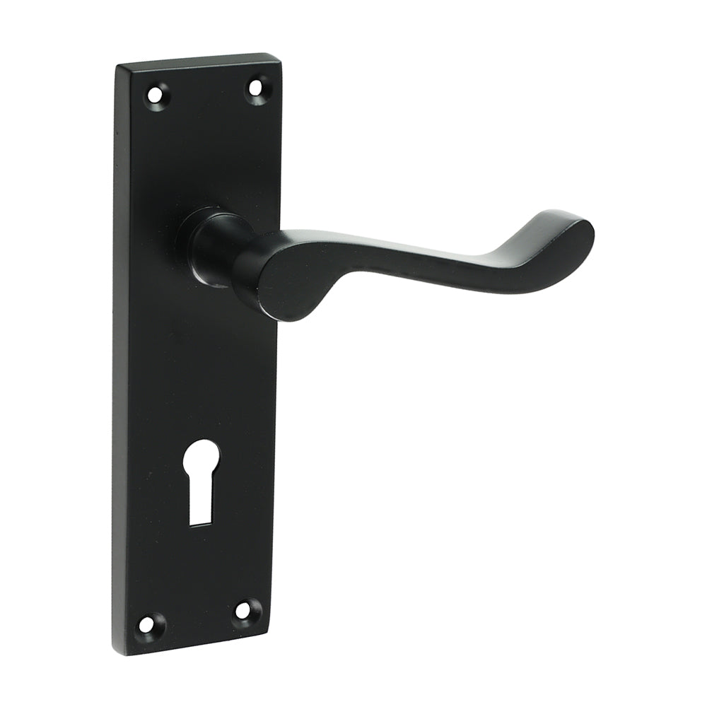 This is an image of Timco - Victorian Scroll Lock Handles - Matt Black 152 x 42 (1 Pairs Blister Pack) 200161