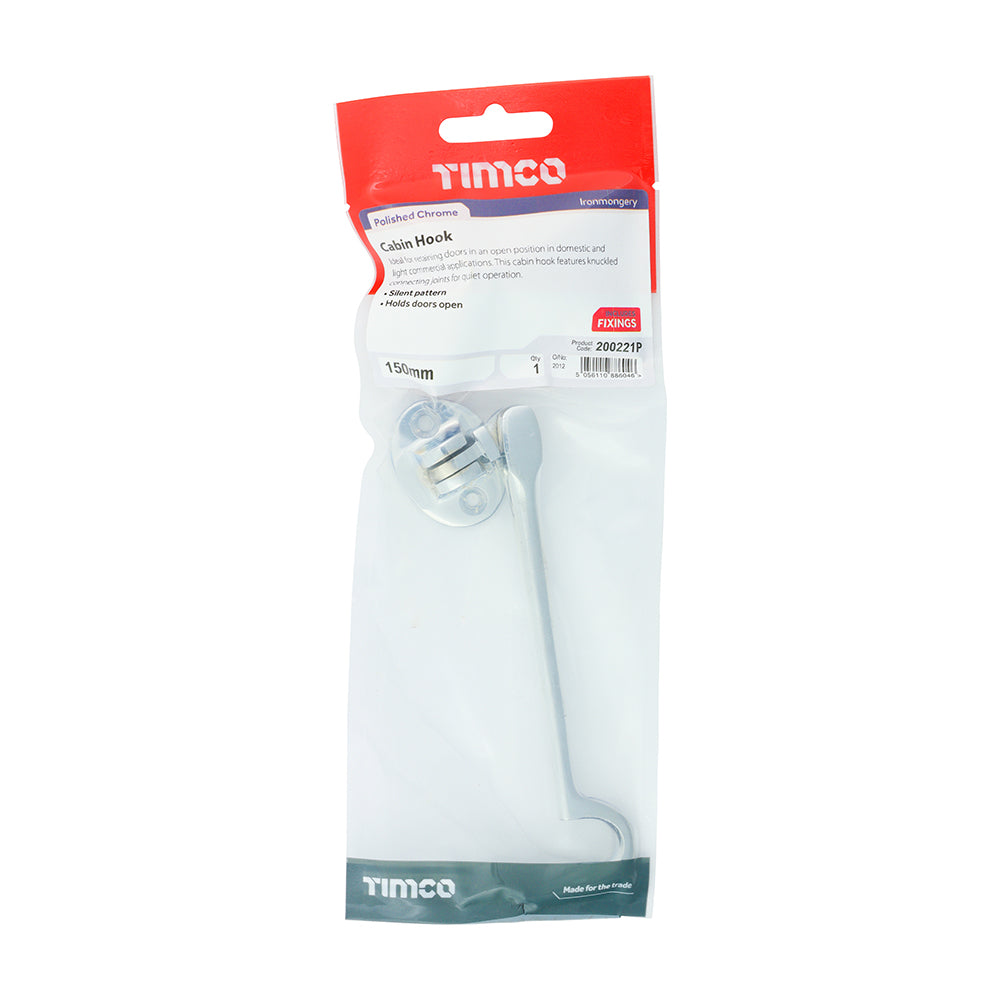 This is an image of Timco - Cabin Hook - Polished Chrome 150mm (1 Each TIMpac) 200221P