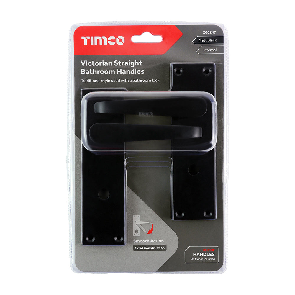 This is an image of Timco - Victorian Straight Bathroom Handles - Matt Black 152 x 43 (1 Pairs Blister Pack) 200247
