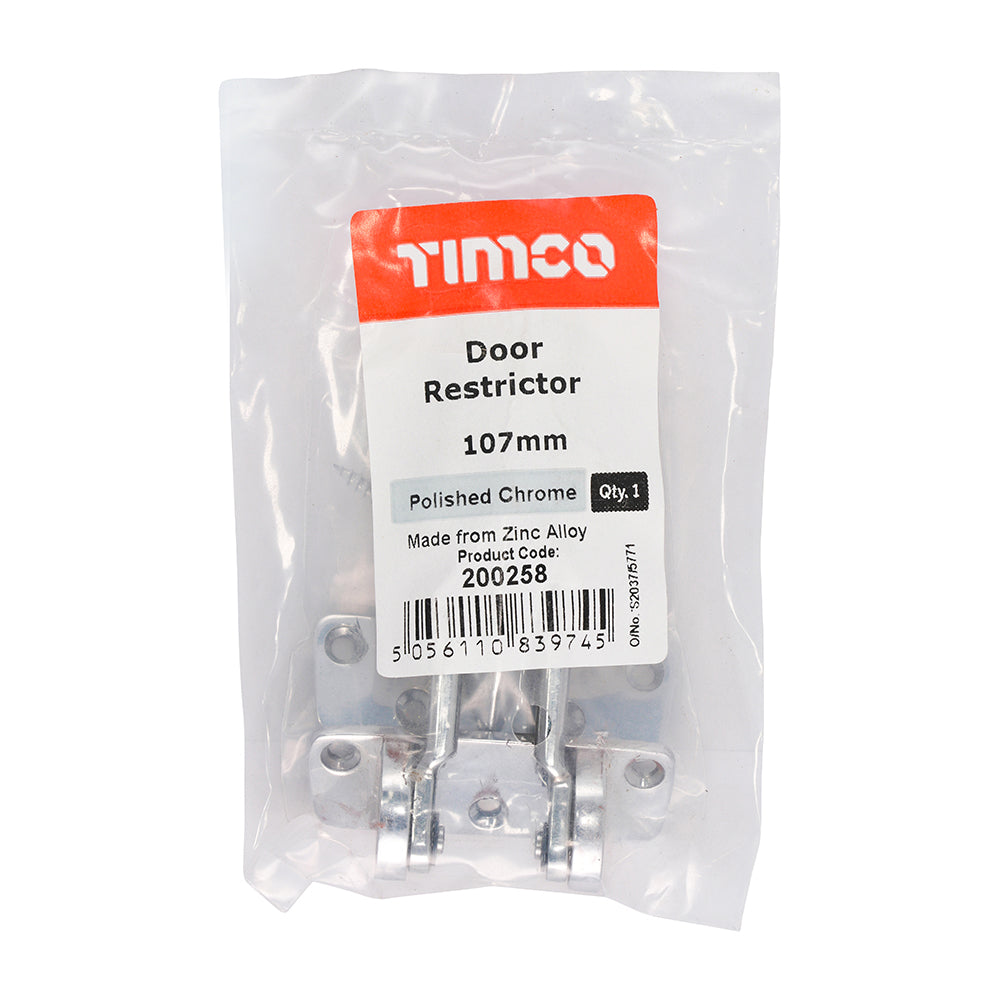 This is an image of Timco - Door Restrictor - Polished Chrome 107mm (1 Each Bag) 200258