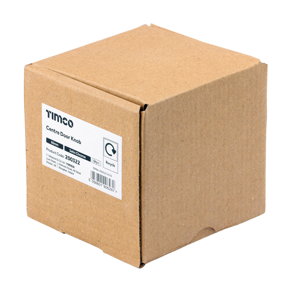 This is an image of Timco - Centre Door Knob - Satin Chrome 66mm (1 Each Box) 200322