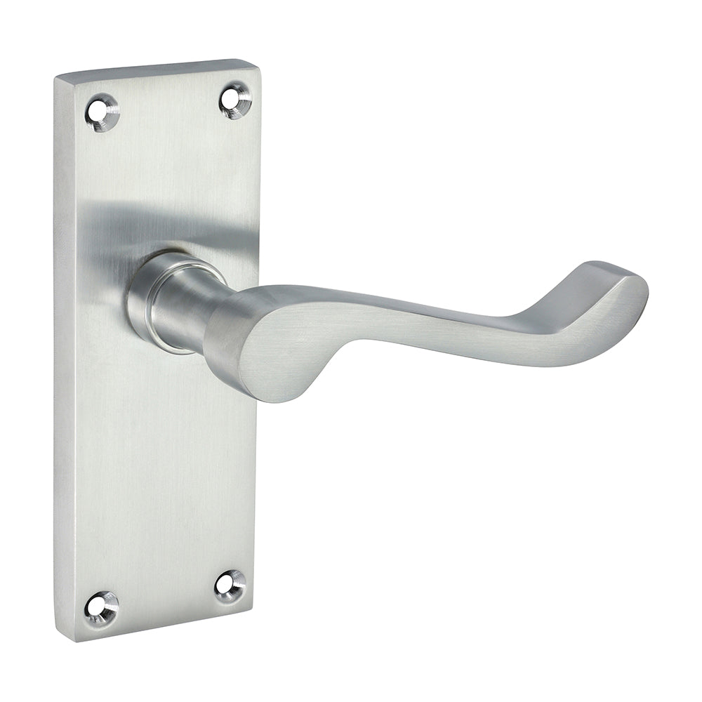 This is an image of Timco - Victorian Scroll Latch Handles - Satin Chrome 114 x 42 (1 Pairs Blister Pack) 200323