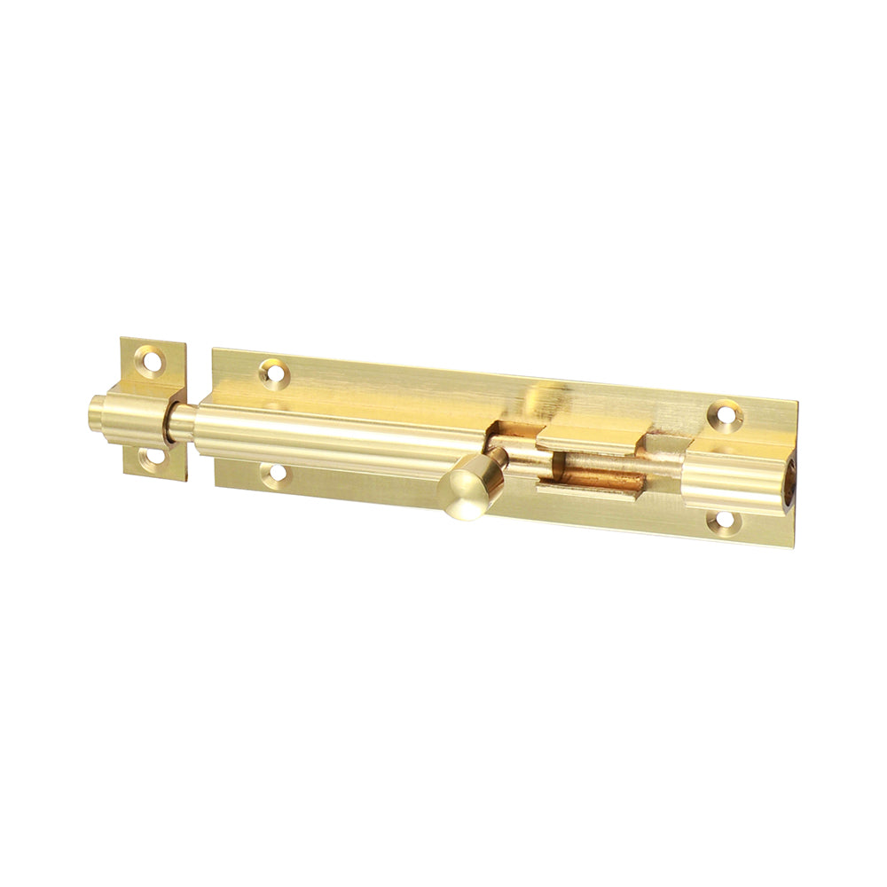 This is an image of Timco - Straight Barrel Bolt - Polished Brass 100 x 25mm (1 Each TIMpac) 200328P