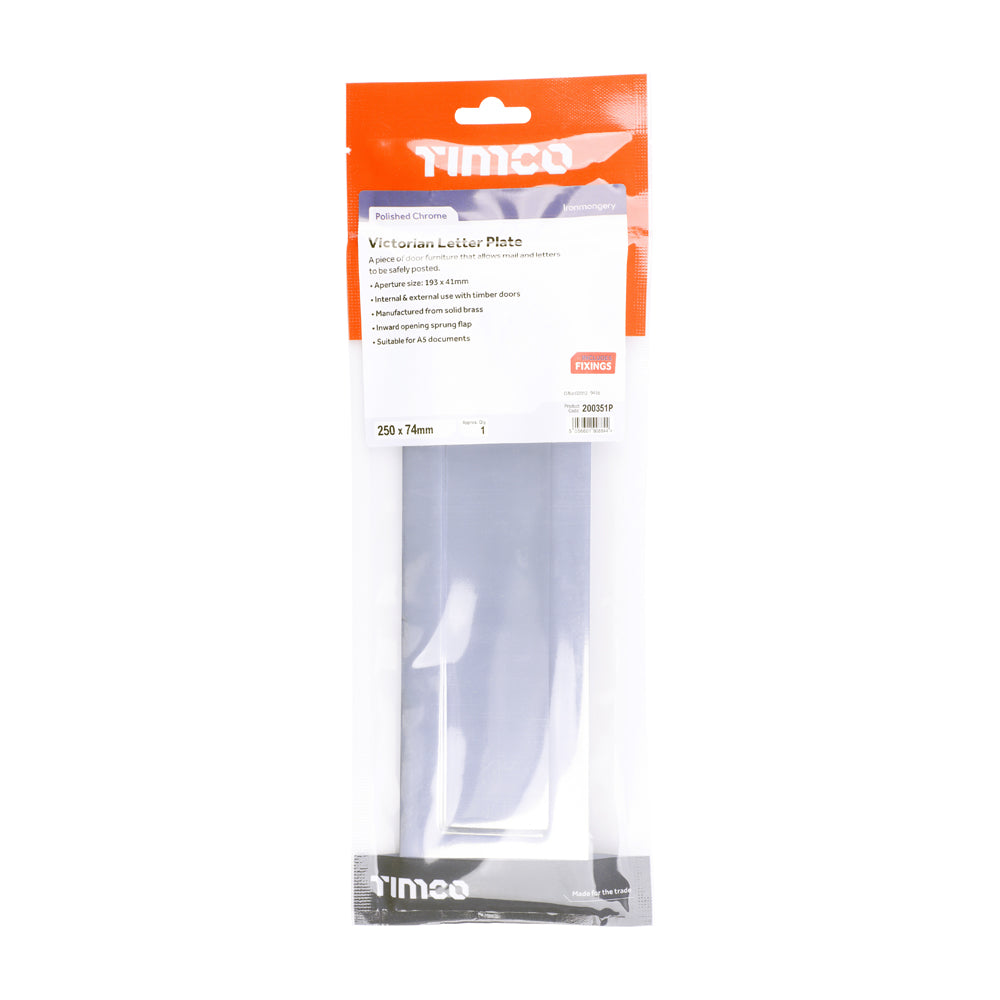 This is an image of Timco - Victorian Letter Plate - Polished Chrome 250 x 74 (1 Each TIMbag) 200351P