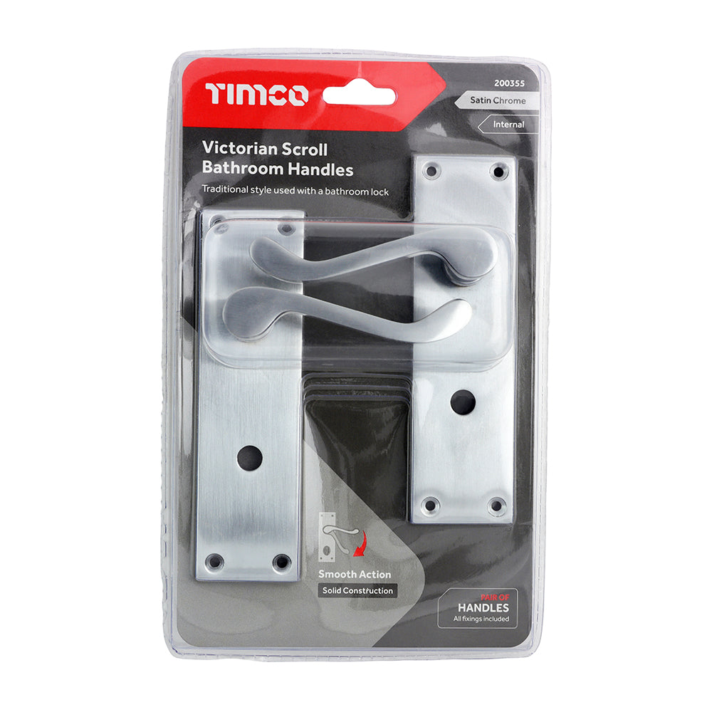 This is an image of Timco - Victorian Scroll Bathroom Handles - Satin Chrome 152 x 42 (1 Pairs Blister Pack) 200355