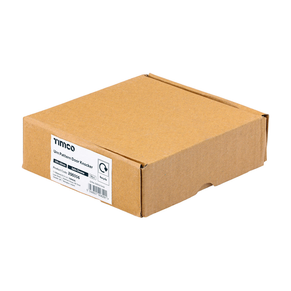 This is an image of Timco - Urn Pattern Door Knocker - Satin Chrome 166 x 60 (1 Each Box) 200356