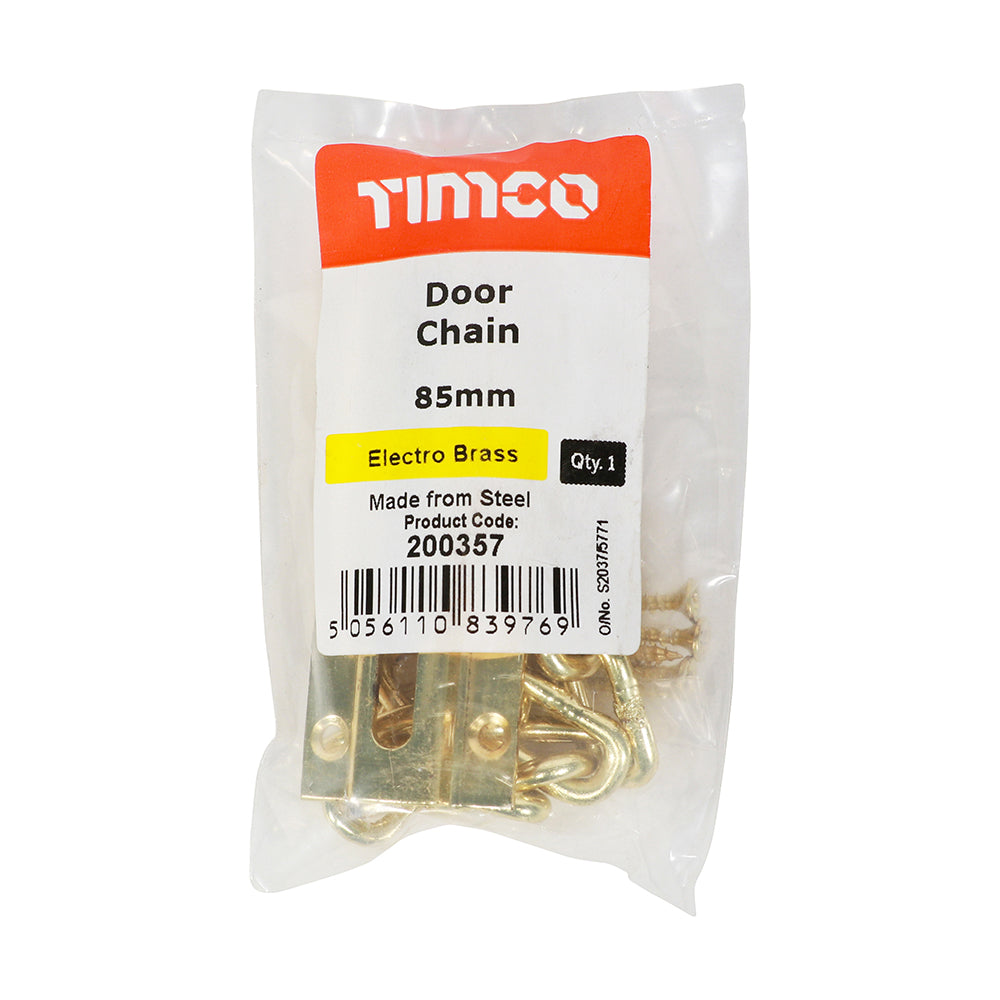 This is an image of Timco - Door Chain - Electro Brass 85mm (1 Each Bag) 200357
