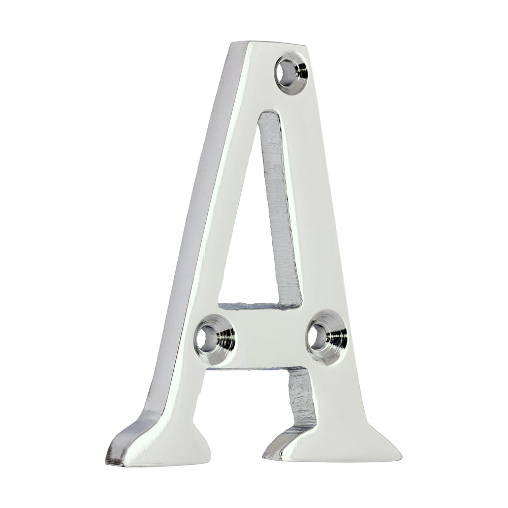 This is an image of Timco - Door Letter A - Polished Chrome 60mm (1 Each TIMpac) 200370P