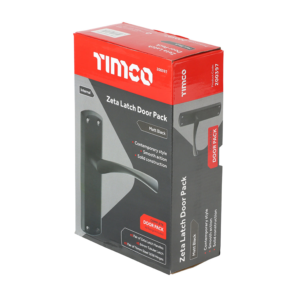 This is an image of Timco - Zeta Latch Door Pack - Matt Black Mixed (1 Each Box) 200397