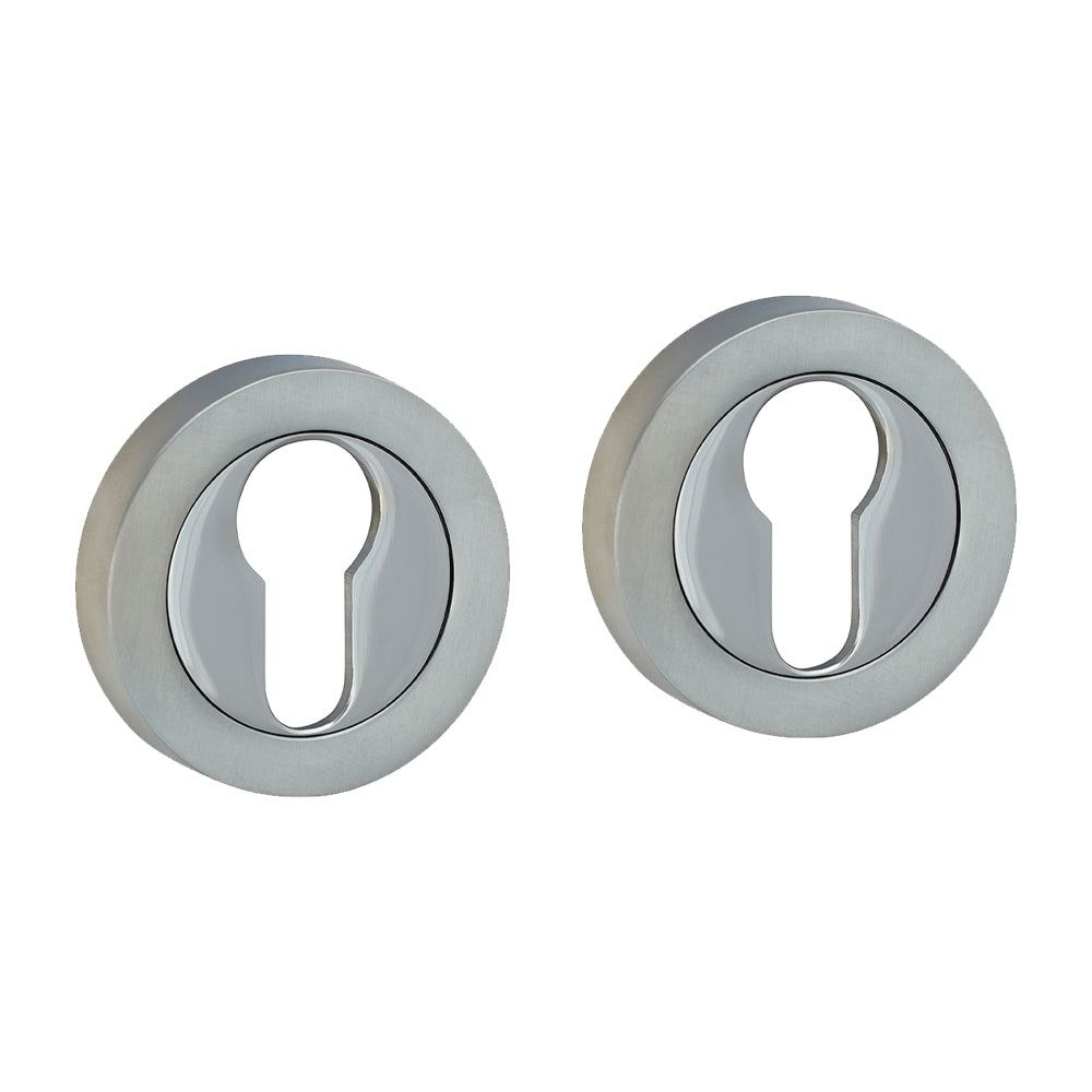This is an image of Timco - Euro Profile Escutcheon - Polished & Satin Chrome 51mm (1 Pairs Blister Pack) 200421