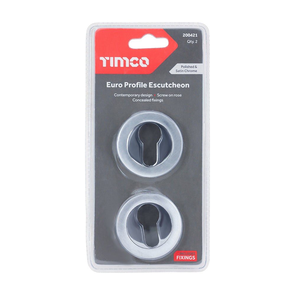 This is an image of Timco - Euro Profile Escutcheon - Polished & Satin Chrome 51mm (1 Pairs Blister Pack) 200421