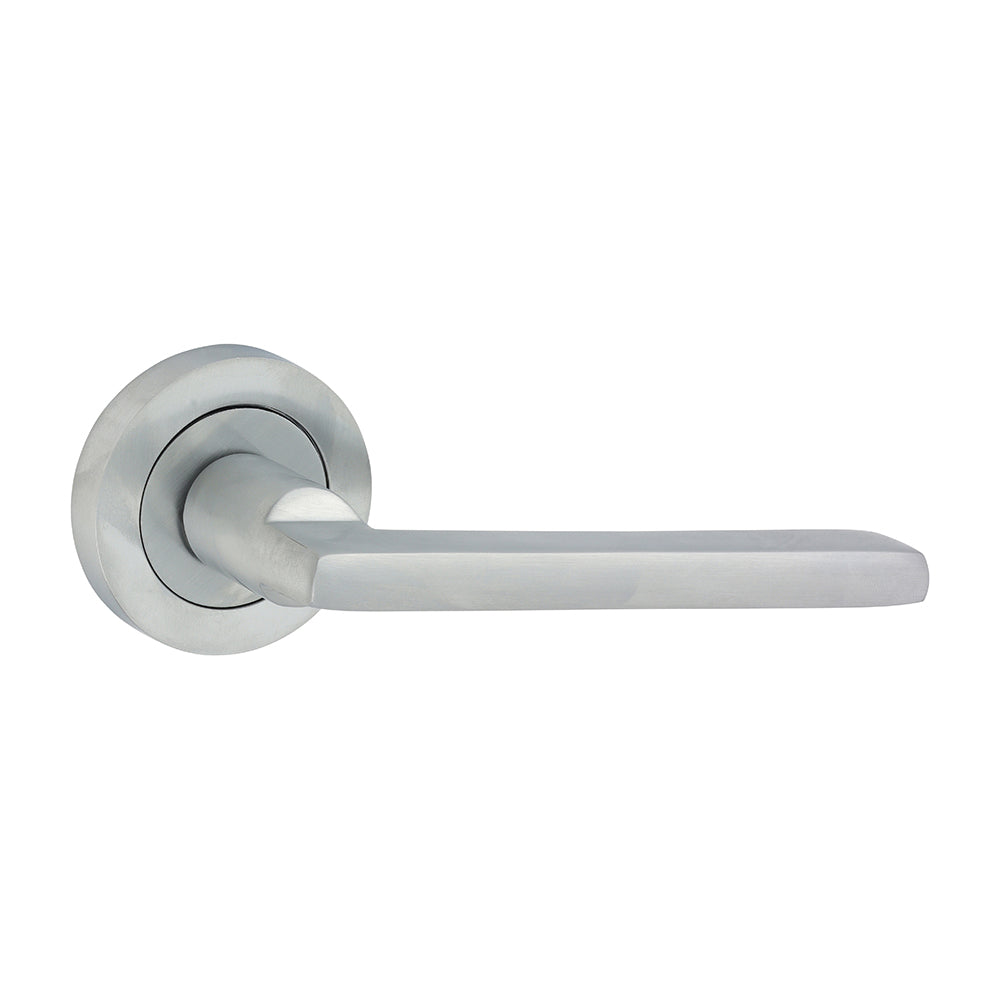 This is an image of Timco - Radmore Lever On Rose Handles - Satin Chrome 51mm (1 Pairs Blister Pack) 200507