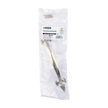 This is an image of Timco - Fleur De Lys Pull Handle - Polished Brass 178mm (1 Each Bag) 200563