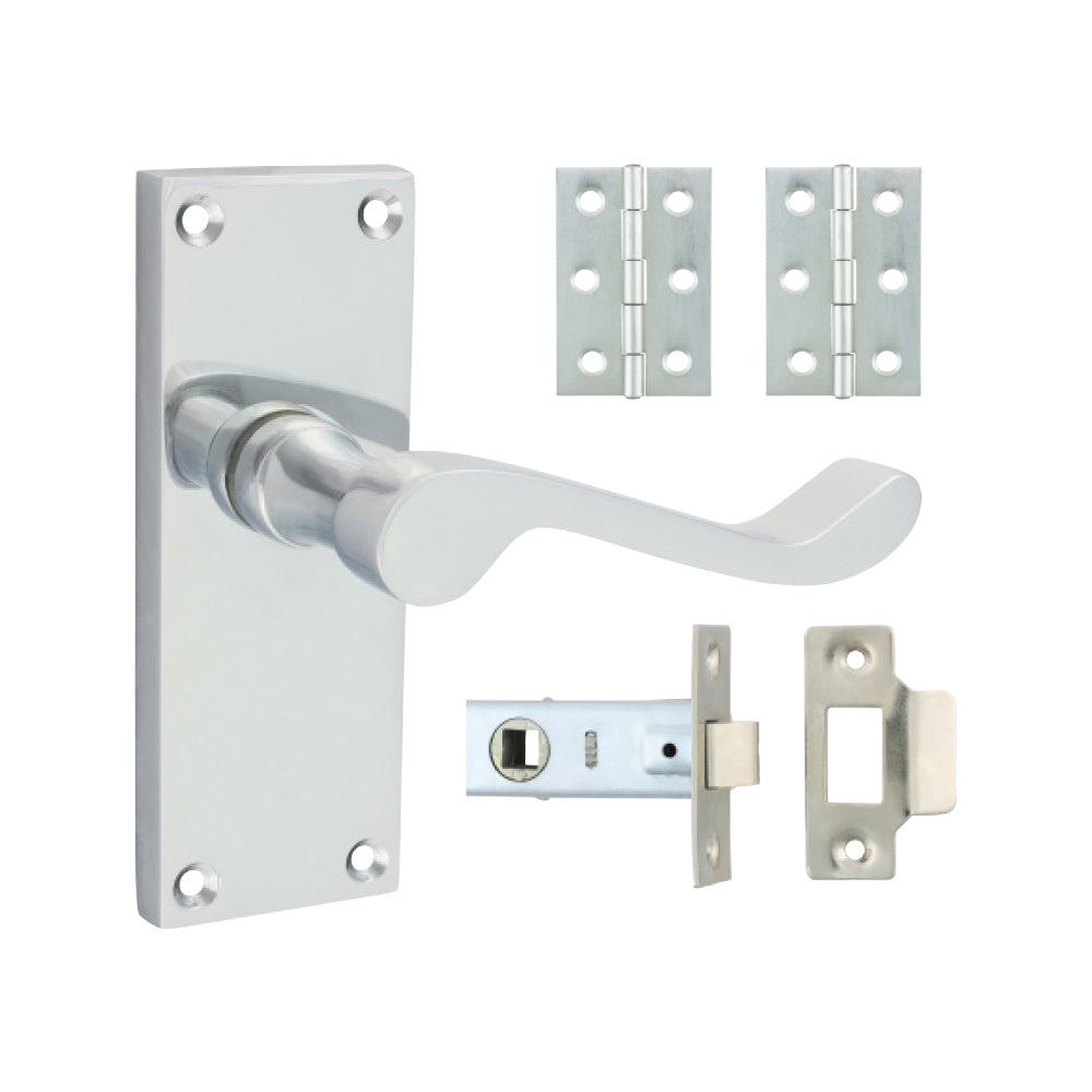 This is an image of Timco - Victorian Scroll Latch Door Pack - Polished Chrome Mixed (1 Each Blister Pack) 200627