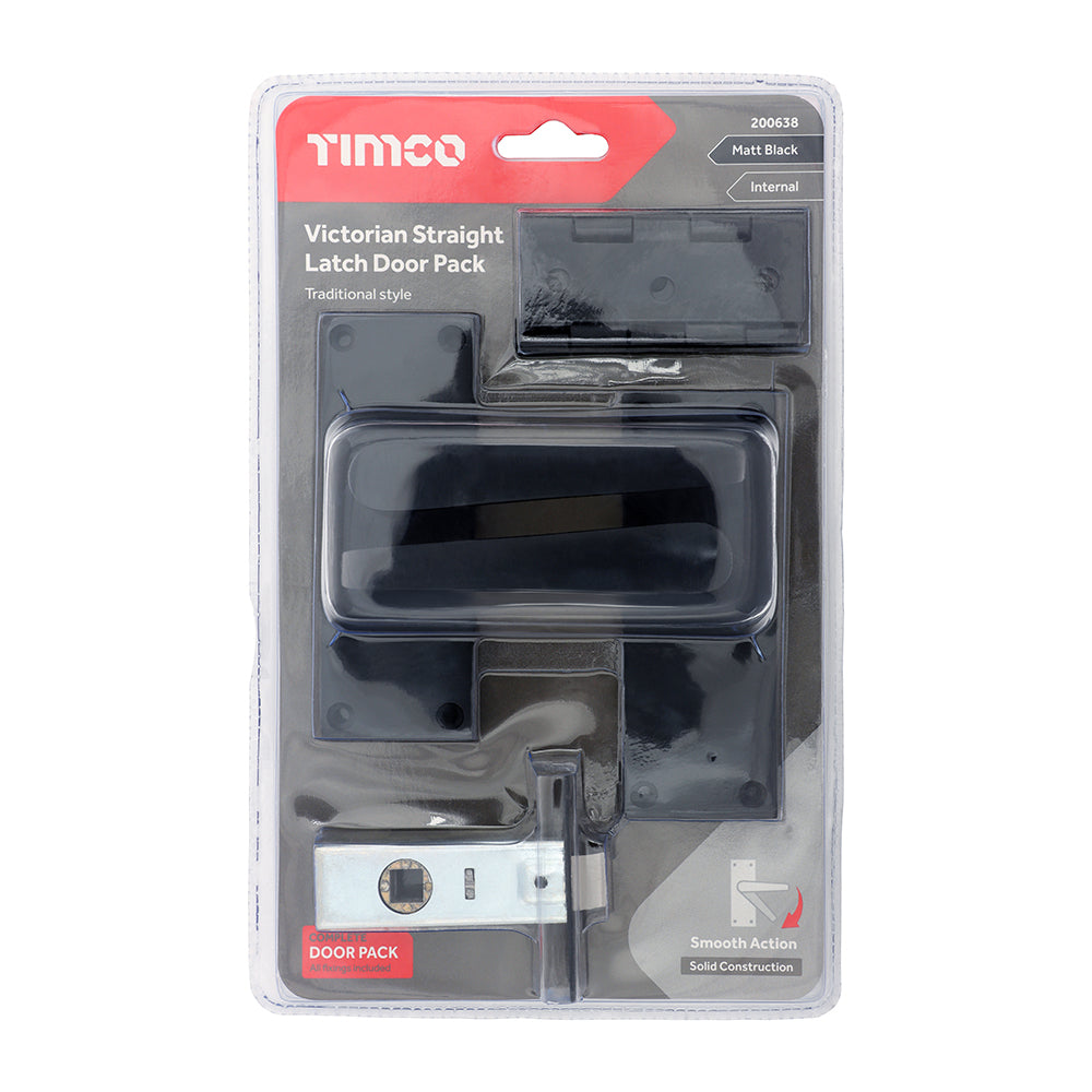 This is an image of Timco - Victorian Straight Latch Door Pack - Matt Black Mixed (1 Each Blister Pack) 200638