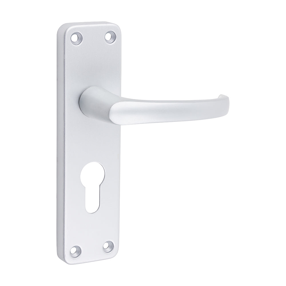 This is an image of Timco - Contractors Euro Profile Lever Lock Handles - Satin Anodised Aluminium 155 x 40 (1 Pairs Blister Pack) 200647