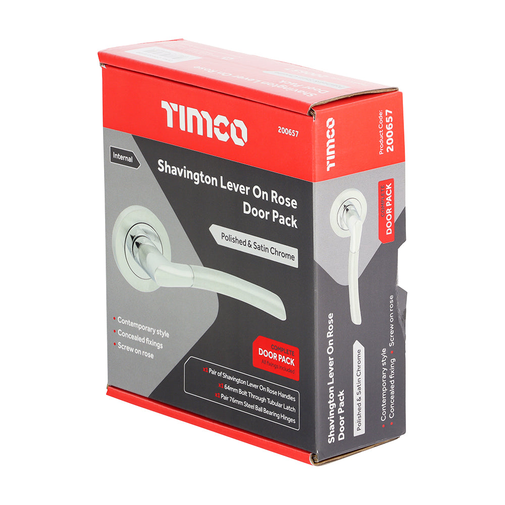 This is an image of Timco - Shavington Lever On Rose Door Pack - Polished Chrome & Satin Chrome Mixed (1 Each Box) 200657
