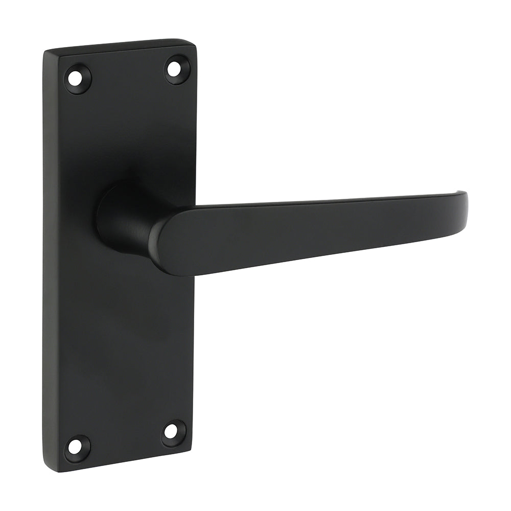 This is an image of Timco - Victorian Straight Latch Handles - Matt Black 114 x 42 (1 Pairs Blister Pack) 200682