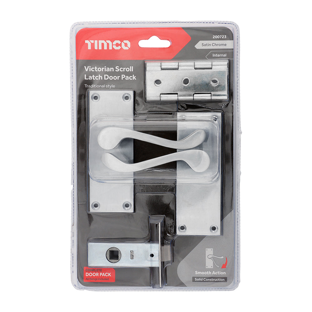 This is an image of Timco - Victorian Scroll Latch Door Pack - Satin Chrome Mixed (1 Each Blister Pack) 200723