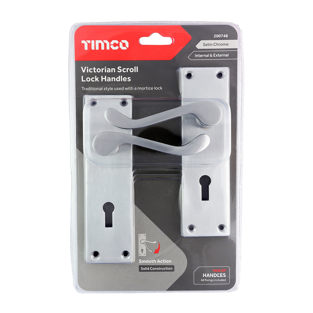 This is an image of Timco - Victorian Scroll Lock Handles - Satin Chrome 152 x 42 (1 Pairs Blister Pack) 200748