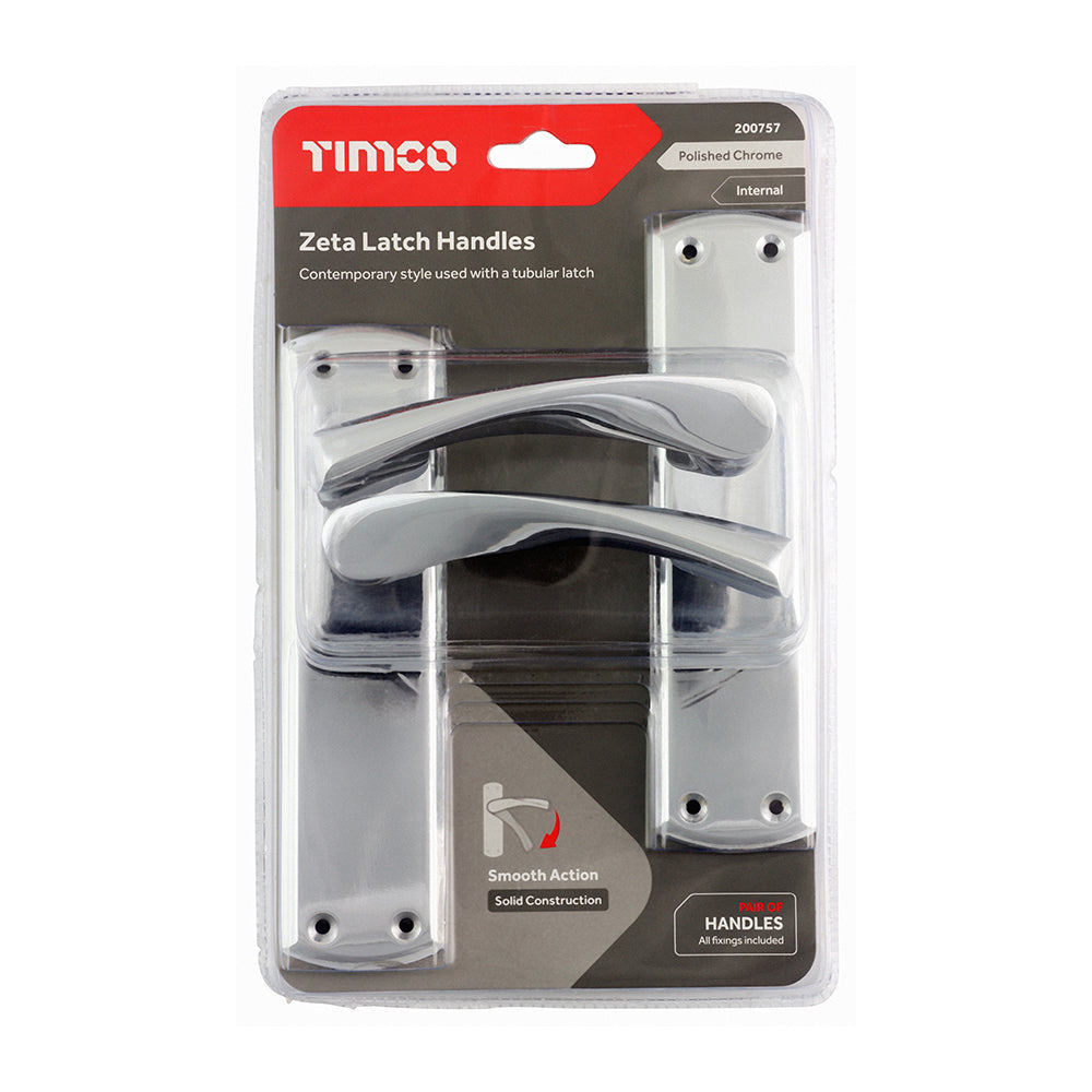This is an image of Timco - Zeta Latch Handles - Polished Chrome 175 x 45 (1 Pairs Blister Pack) 200757