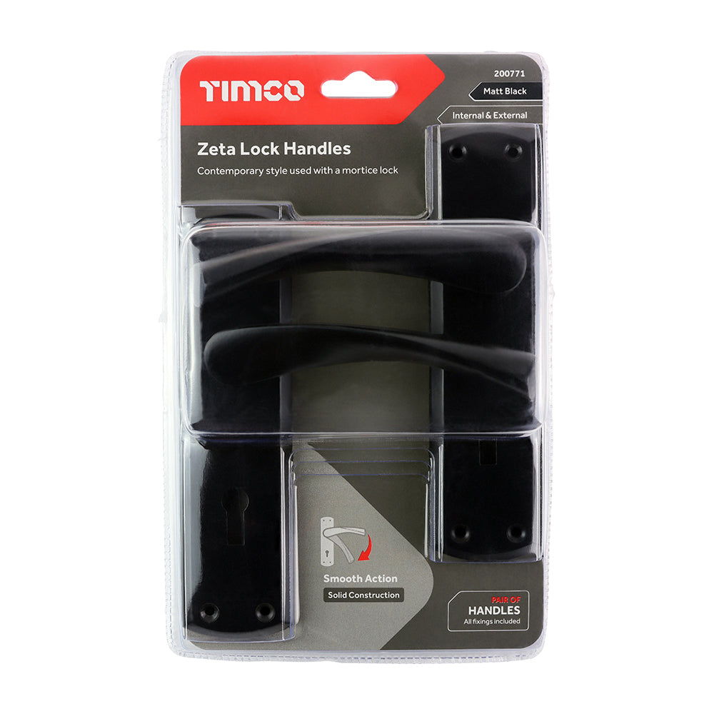 This is an image of Timco - Zeta Lock Handles - Matt Black 175 x 45 (1 Pairs Blister Pack) 200771