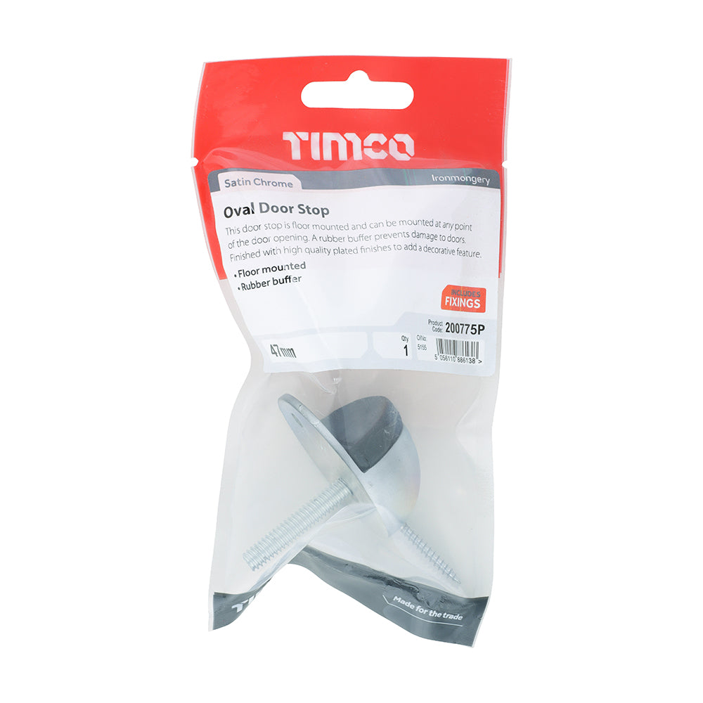 This is an image of Timco - Oval Door Stop - Satin Chrome 47mm (1 Each TIMpac) 200775P