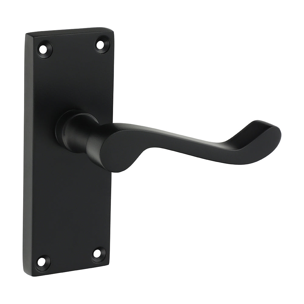This is an image of Timco - Victorian Scroll Latch Handle - Matt Black 114 x 42 (1 Pairs Blister Pack) 200785