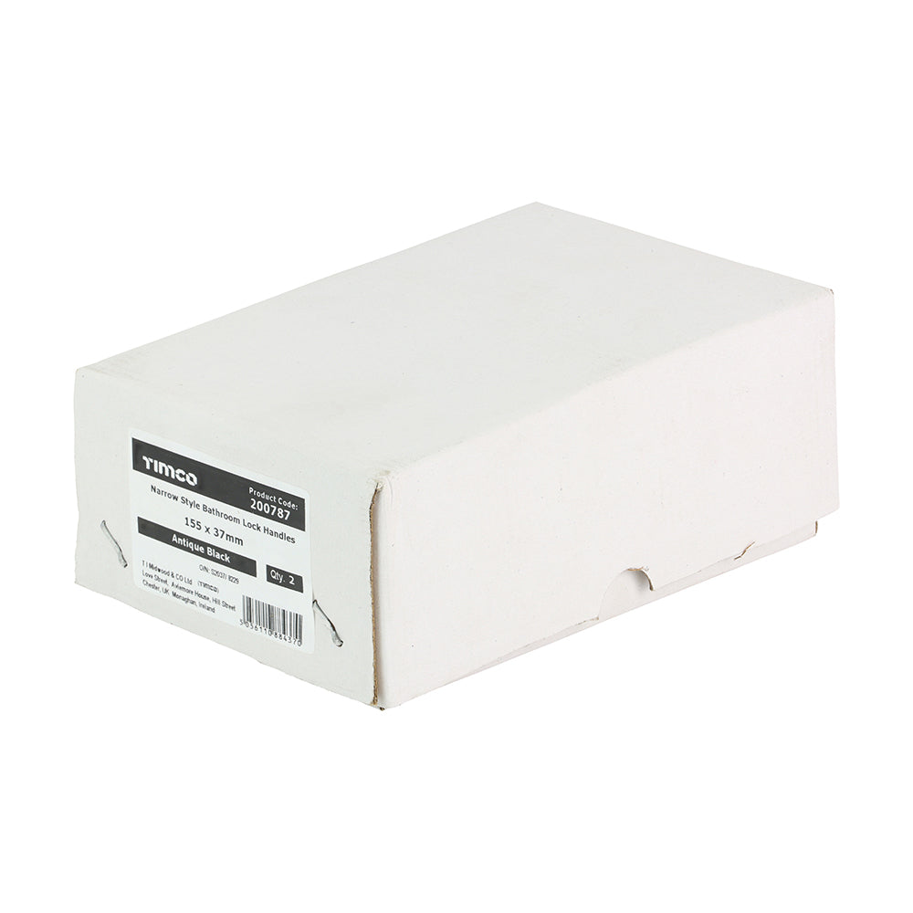 This is an image of Timco - Narrow Style Bathroom Lock Handles - Antique Black 155 x 37 (1 Pairs Box) 200787