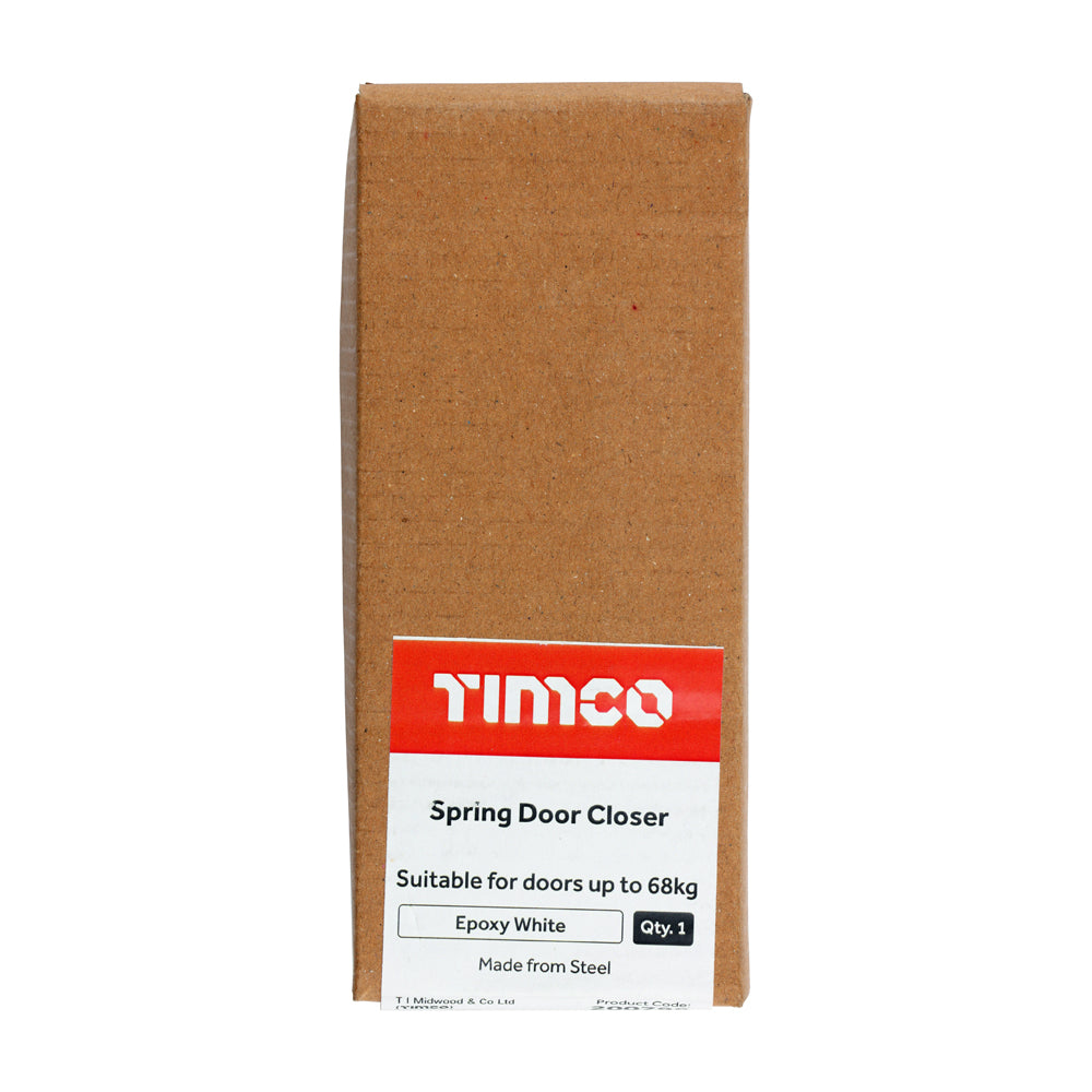 This is an image of Timco - Spring Door Closer - Epoxy White White (1 Each Box) 200798