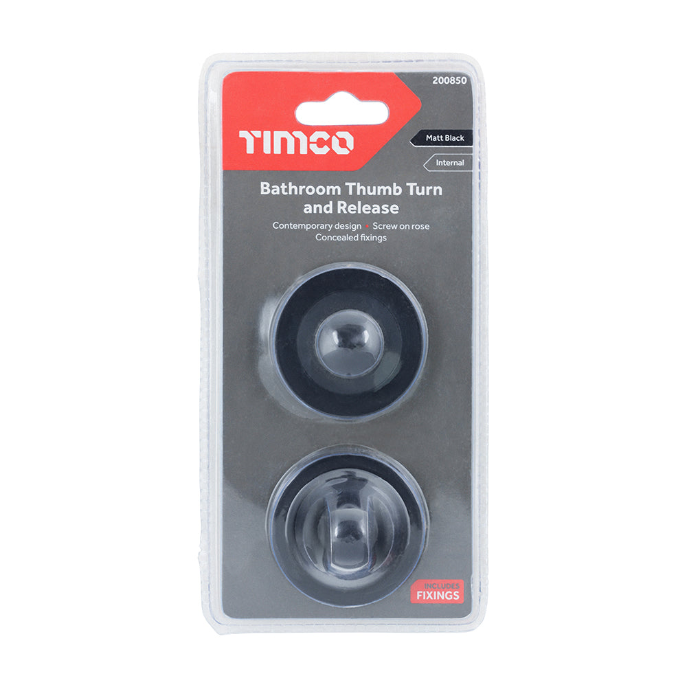 This is an image of Timco - Bathroom Thumb Turn And Release - Matt Black 51mm (1 Pairs Blister Pack) 200850