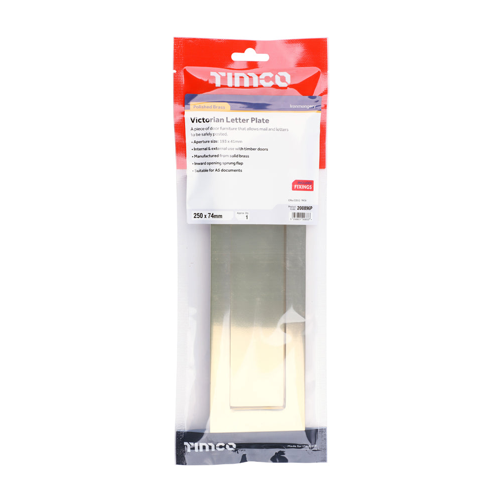 This is an image of Timco - Victorian Letter Plate - Polished Brass 250 x 74 (1 Each TIMbag) 200896P