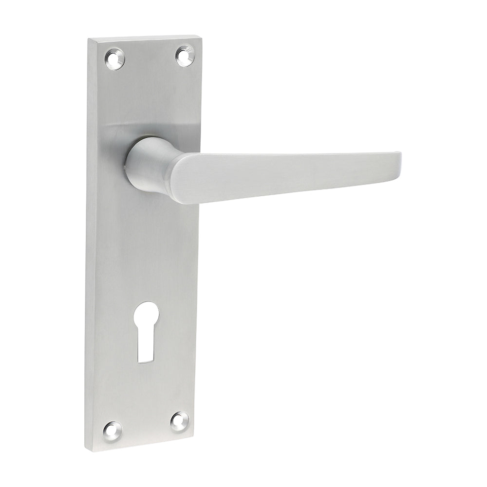 This is an image of Timco - Victorian Straight Lock Handles - Satin Chrome 152 x 43 (1 Pairs Blister Pack) 200927