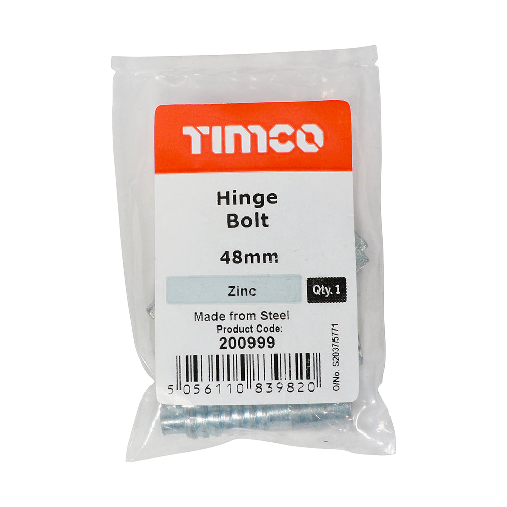 This is an image of Timco - Hinge Bolt - Zinc 48mm (2 Pieces Bag) 200999